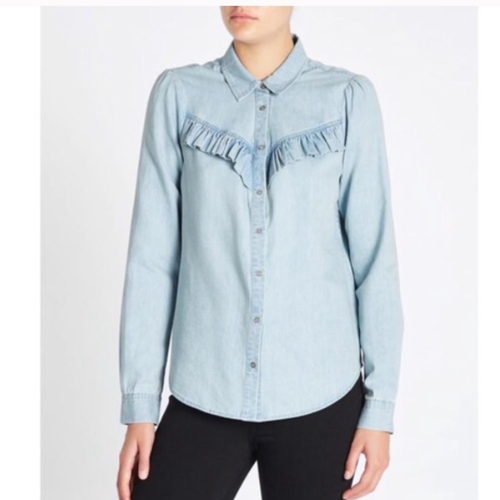 Paige Layda Denim Ruffle Shirt - Size M